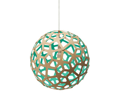 David Trubridge - COR-0400-NAT-AQU - One Light Lightshade - Coral - Natural/Natural/Aqua