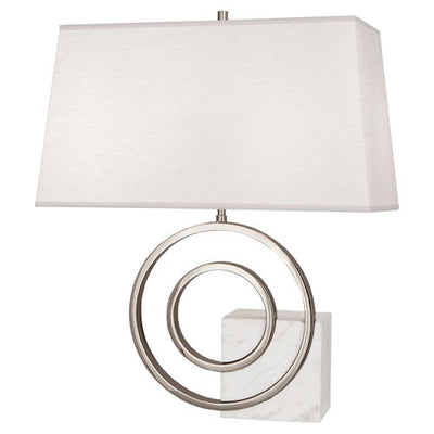 Robert Abbey - L910 - Two Light Table Lamp - Jonathan Adler Saturn - Polished Nickel w/ White Marble