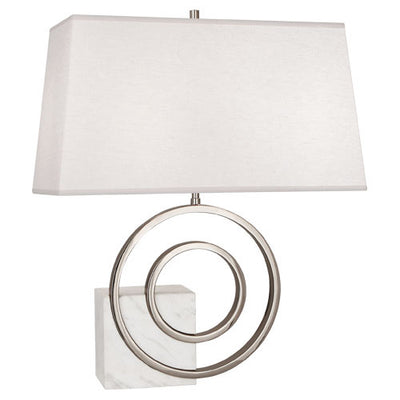 Robert Abbey - R910 - Two Light Table Lamp - Jonathan Adler Saturn - Polished Nickel w/ White Marble