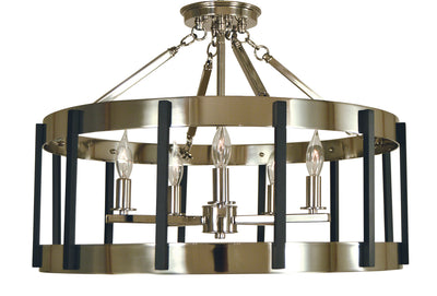 Framburg - 4666 PN/MBLACK - Five Light Flush / Semi-Flush Mount - Pantheon - Polished Nickel with Matte Black