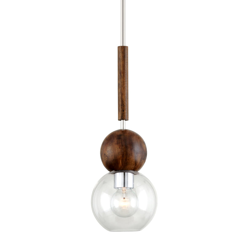 Troy Lighting - F7672 - One Light Pendant - Arlo - Polished Ss And Natural Acacia