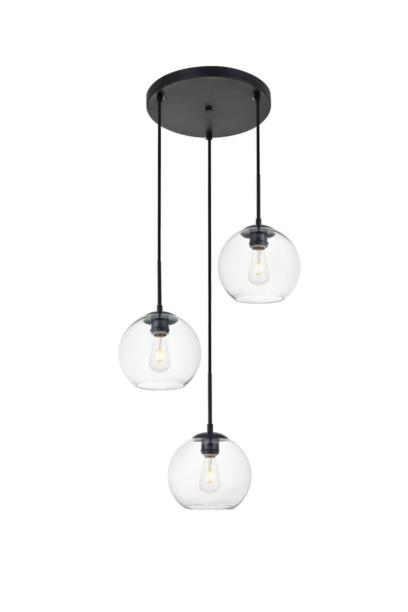 Elegant Lighting - LD2208BK - Three Light Pendant - BAXTER - Black And Clear