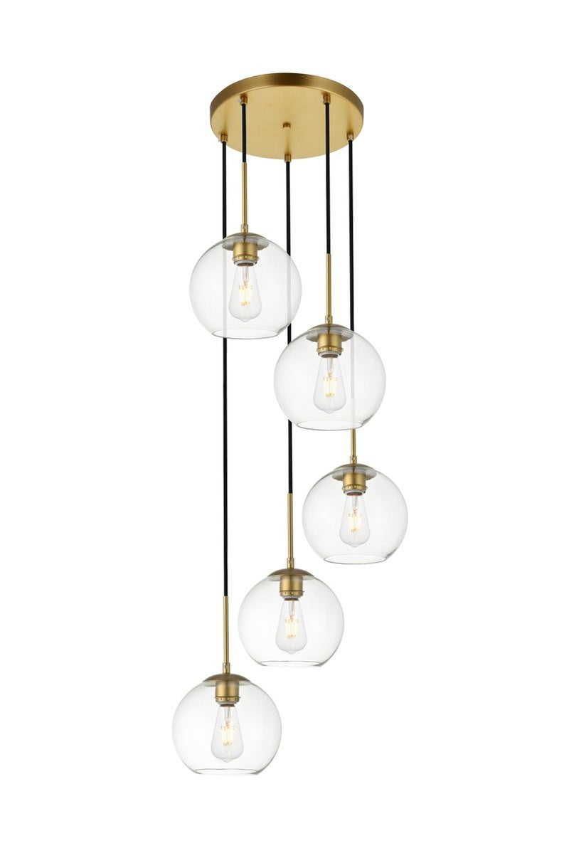 Elegant Lighting - LD2226BR - Five Light Pendant - BAXTER - Brass And Clear