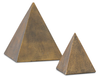 Currey and Company - 1200-0274 - Pyramid Set of 2 - Mandir - Antique Brass