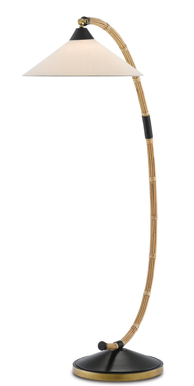 Currey and Company - 8000-0088 - One Light Floor Lamp - Lisbon - Natural/Rattan/New Brass/Satin Black