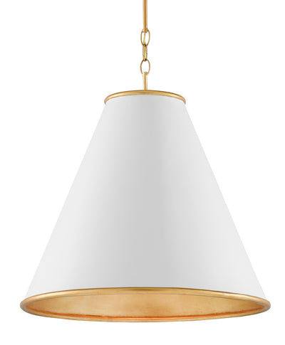 Currey and Company - 9000-0537 - One Light Pendant - Pierrepont - Painted Gesso White/Contemporary Gold Leaf/Painted Gold