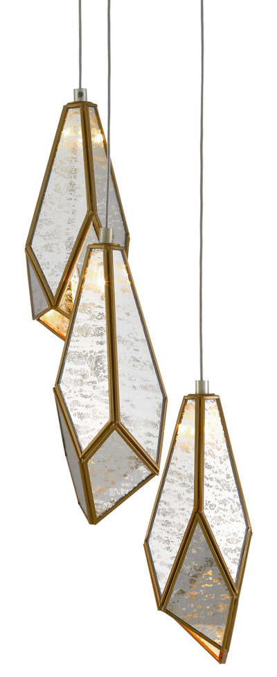 Currey and Company - 9000-0703 - Three Light Pendant - Glace - Painted Silver/Antique Brass