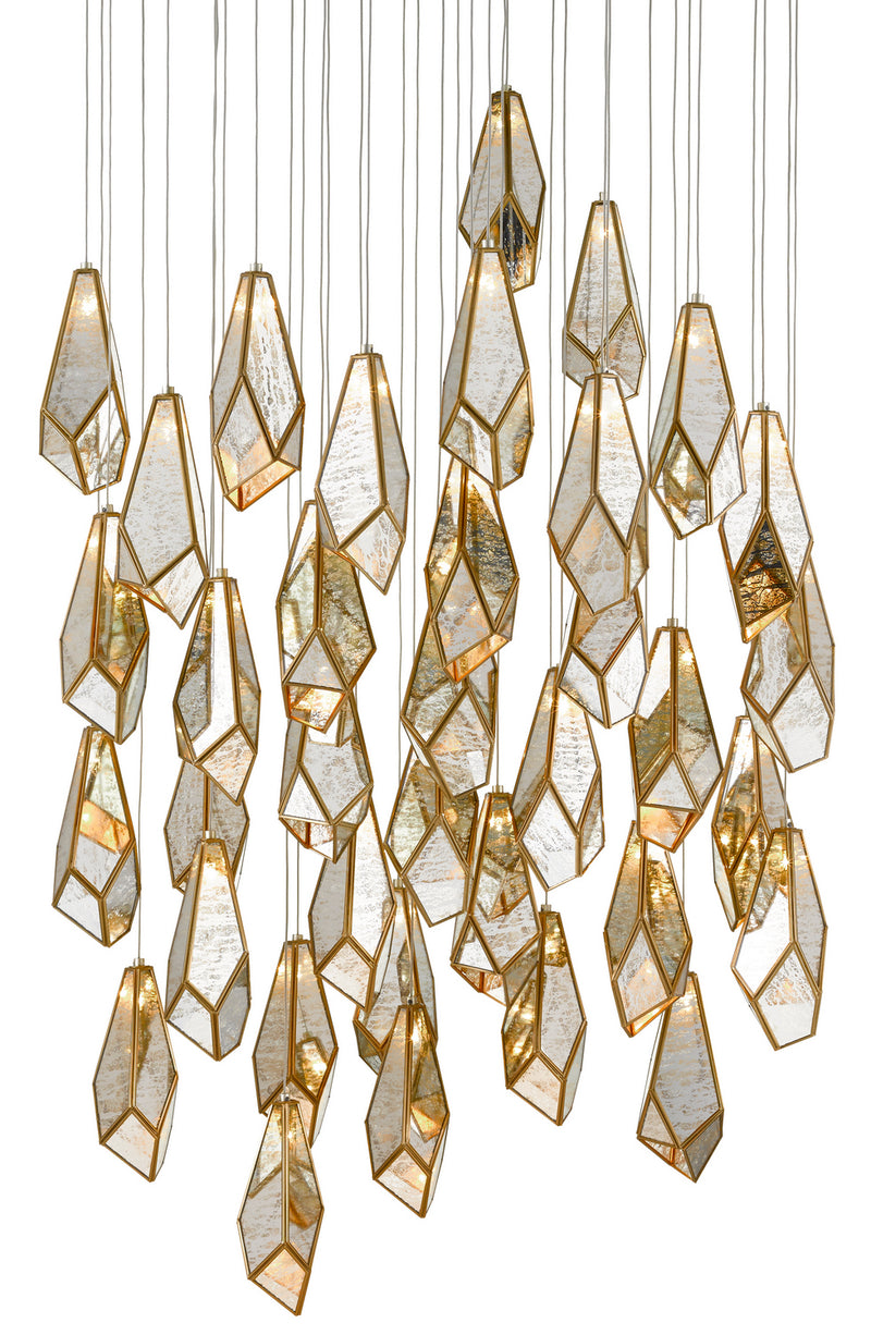 Currey and Company - 9000-0708 - 36 Light Pendant - Glace - Painted Silver/Antique Brass