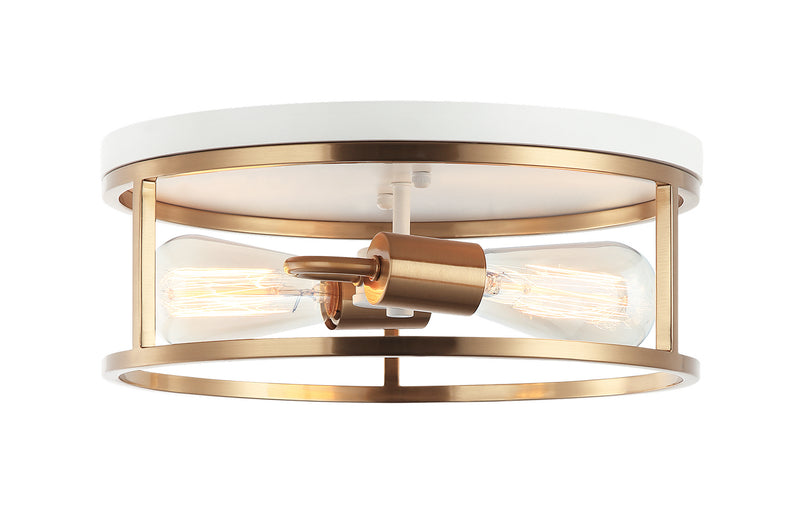 Matteo Lighting - M15502WHAG - Two Light Flush Mount - Clarke - White / Aged Gold Brass