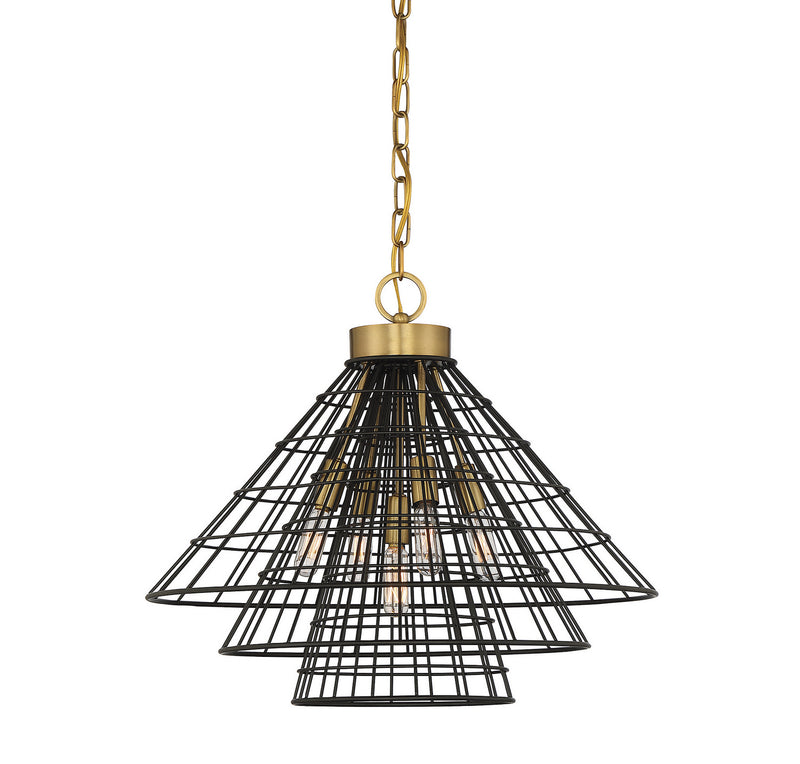 Savoy House - 7-8850-5-143 - Five Light Pendant - Lenox - Black with Warm Brass Accents