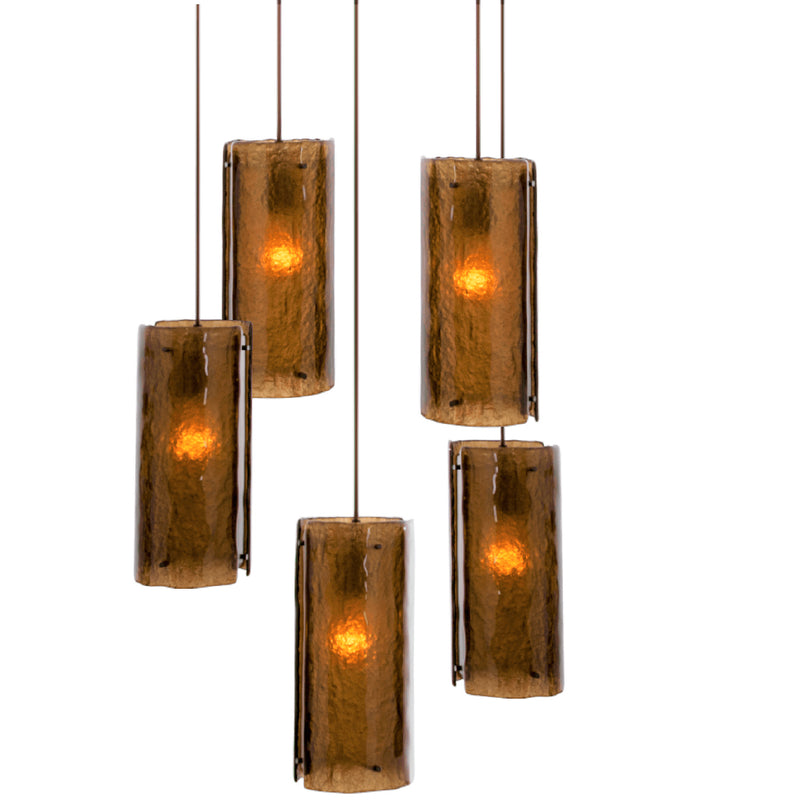 Hammerton Studio - CHB0044-05-FB-BG-C01-E2 - Five Light Multi-Port - Textured Glass - Flat Bronze