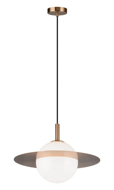 Matteo Lighting - C60411AGOP - One Light Pendant - Saturn - Aged Gold Brass / Opal Glass