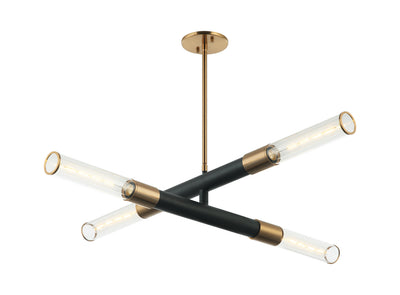 Matteo Lighting - C61204MBAG - Four Light Pendant - Tubo - Matte Black / Aged Gold Brass