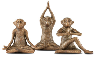 Currey and Company - 1200-0518 - Monkey Set of 3 - Zen - Antique Brass