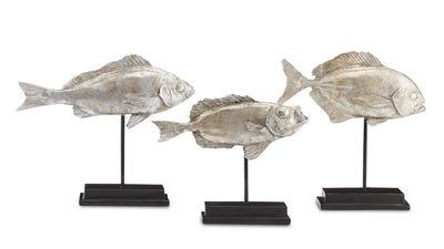Currey and Company - 1200-0437 - Fish Set of 3 - Antique Silver/Black