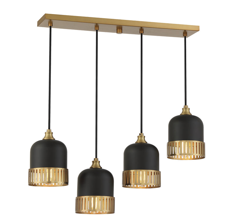Savoy House - 1-1811-4-143 - Four Light Linear Chandelier - Eclipse - Matte Black with Warm Brass Accents