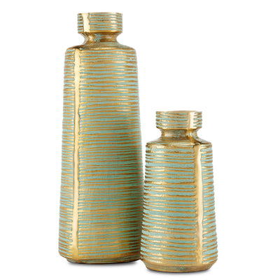 Currey and Company - 1200-0587 - Vase Set of 2 - Kenna - Green/Brass