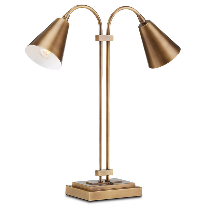 Currey and Company - 6000-0784 - Two Light Desk Lamp - Symmetry - Antique Brass