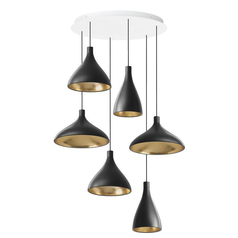 Pablo Designs - SWEL CHAN 2 MIX BLK/BRA - LED Chandelier - Swell - Black Exterior/ Brass Interior