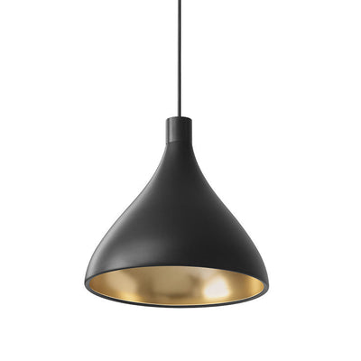 Pablo Designs - SWEL SNG MED BLK/BRA - LED Pendant - Swell - Black Exterior/ Brass Interior