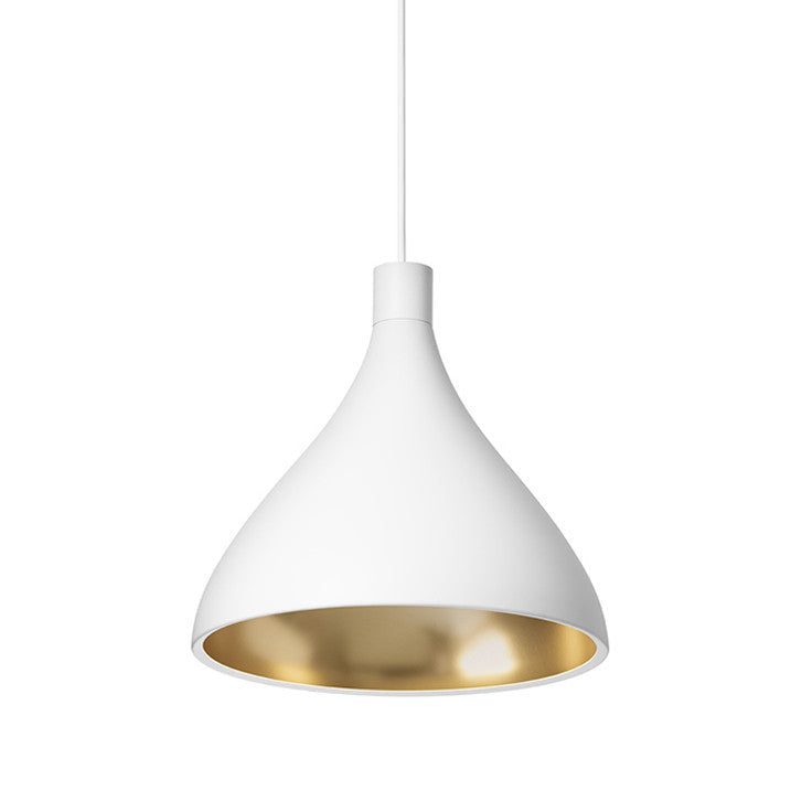Pablo Designs - SWEL SNG MED WHT/BRA - LED Pendant - Swell - White Exterior/ Brass Interior