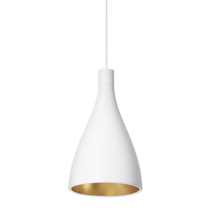 Pablo Designs - SWEL SNG NRW WHT/BRA - LED Pendant - Swell - White Exterior/ Brass Interior