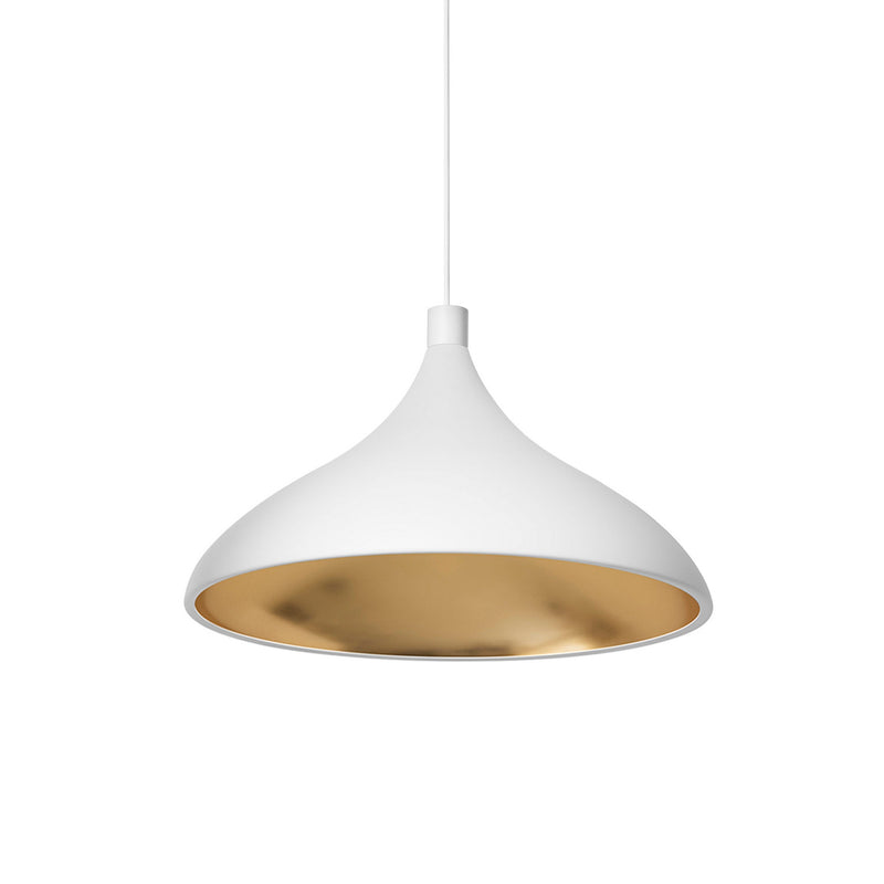 Pablo Designs - SWEL SNG XL WID WHT/BRA - LED Pendant - White Exterior/ Brass Interior