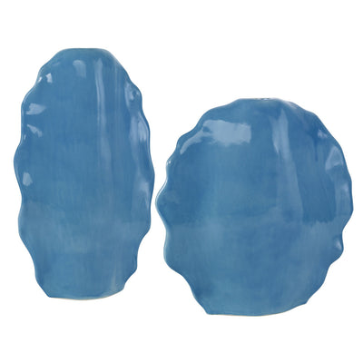 Uttermost - 18051 - Vases, S/2 - Ruffled Feathers - Gloss Blue Glaze