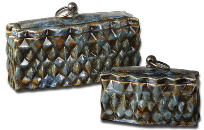 Uttermost - 19618 - Containers, Set/2 - Neelab - Blue w/Reddish Brown