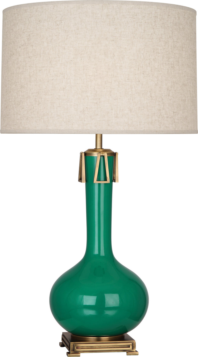 Robert Abbey - EG992 - One Light Table Lamp - Athena - Emerald Green Glazed w/Aged Brass