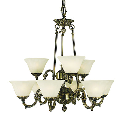 Framburg - 7889 FB/WH - Nine Light Chandelier - Napoleonic - French Brass with White Marble Glass Shade