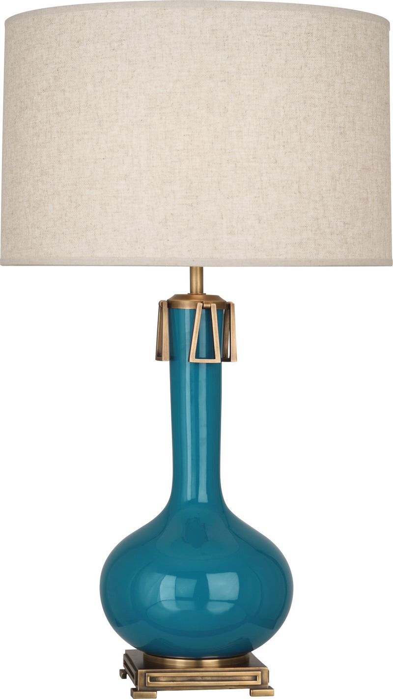 Robert Abbey - PC992 - One Light Table Lamp - Athena - Peacock Glazed w/Aged Brass