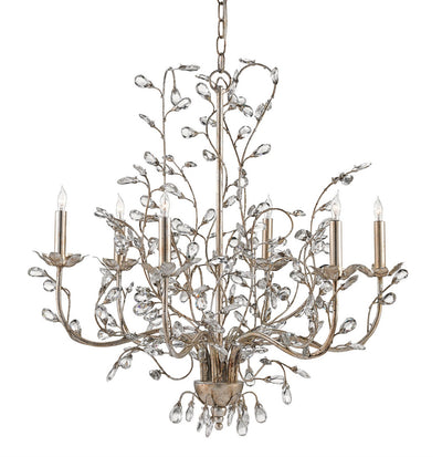 Currey and Company - 9973 - Six Light Chandelier - Crystal - Silver Granello