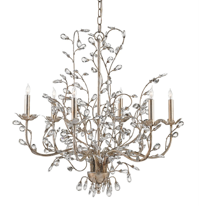 Currey and Company - 9973 - Six Light Chandelier - Crystal - Silver Granello