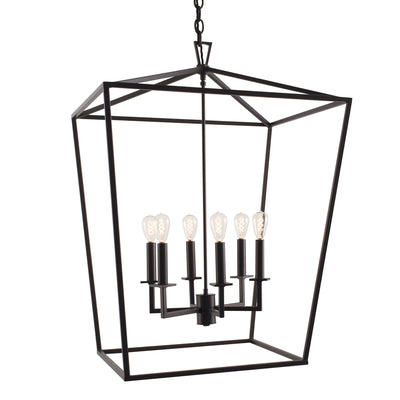 Norwell Lighting - 1082-MB-NG - Six Light Hanger - Large Cage Pendant - Matte Black