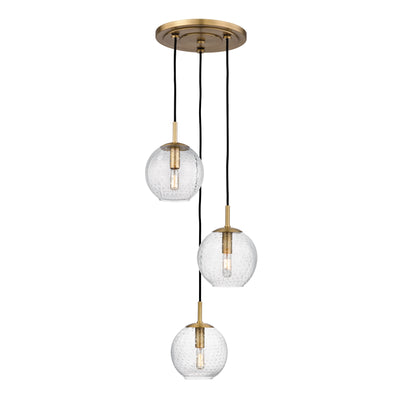 Hudson Valley - 2033-AGB-CL - Three Light Pendant - Rousseau - Aged Brass