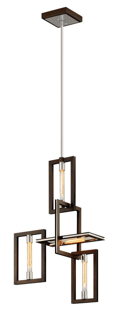 Troy Lighting - F6184 - Four Light Pendant - Enigma - Bronze With Polished Stainless