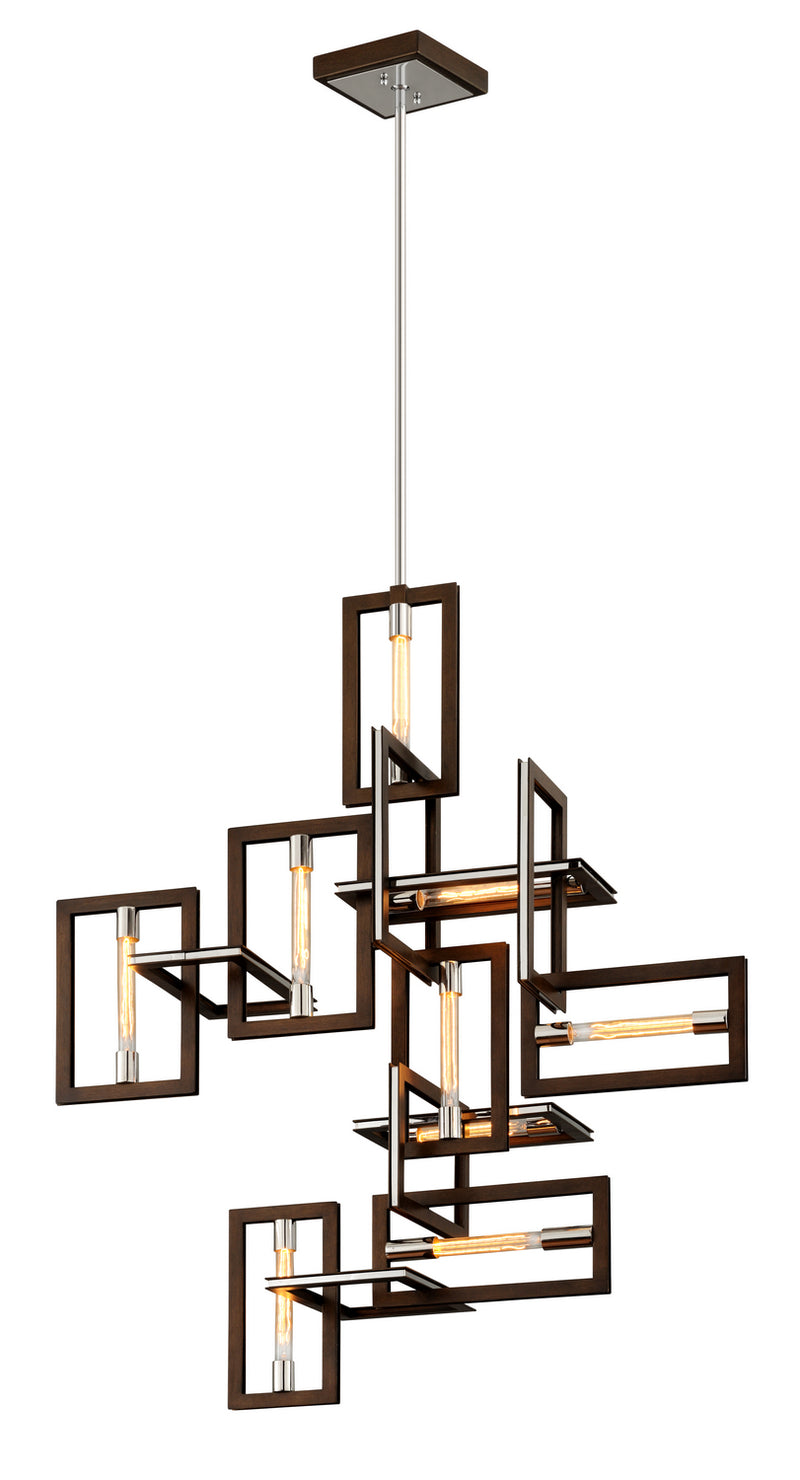Troy Lighting - F6189 - Nine Light Pendant - Enigma - Bronze With Polished Stainless