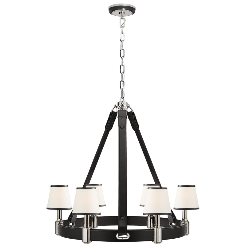 Ralph Lauren - RL 5610PN/CHC-L - Six Light Chandelier - Riley - Polished Nickel and Chocolate Leather