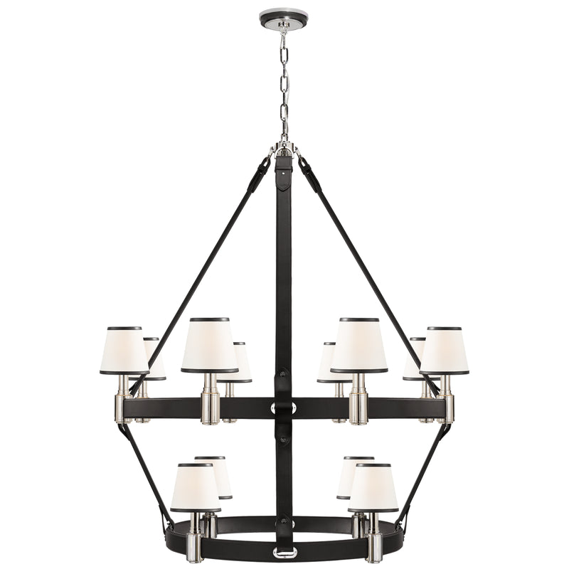 Ralph Lauren - RL 5614PN/CHC-L - 12 Light Chandelier - Riley - Polished Nickel and Chocolate Leather