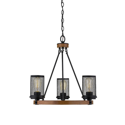 Millennium - 3523-MB/WG - Three Light Chandelier - Mesa - Matte Black/Wood Grain