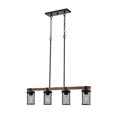 Millennium - 3524-MB/WG - Four Light Island Pendant - Mesa - Matte Black/Wood Grain