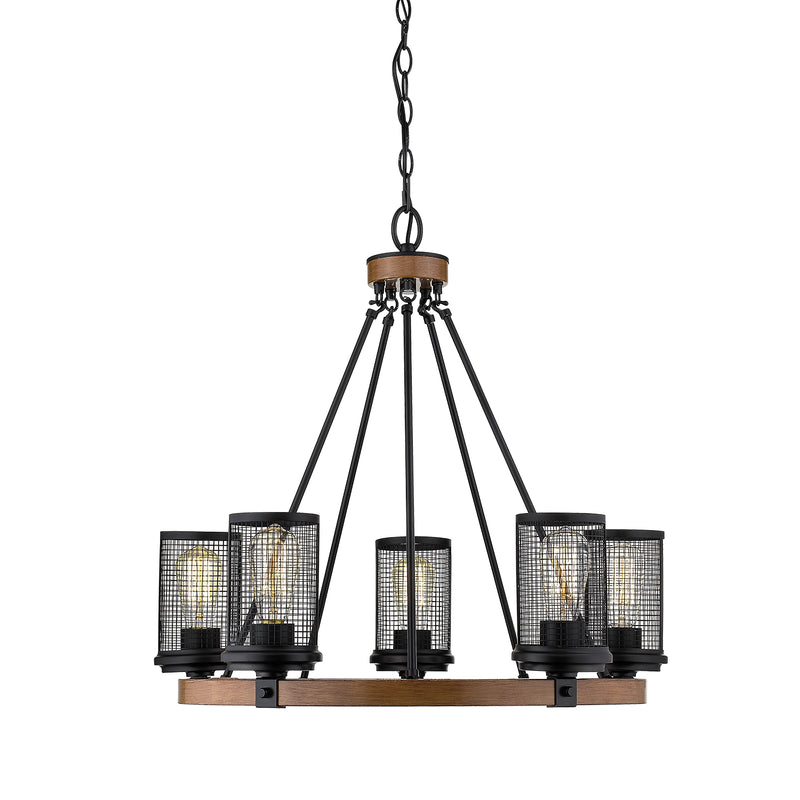 Millennium - 3525-MB/WG - Five Light Chandelier - Mesa - Matte Black/Wood Grain