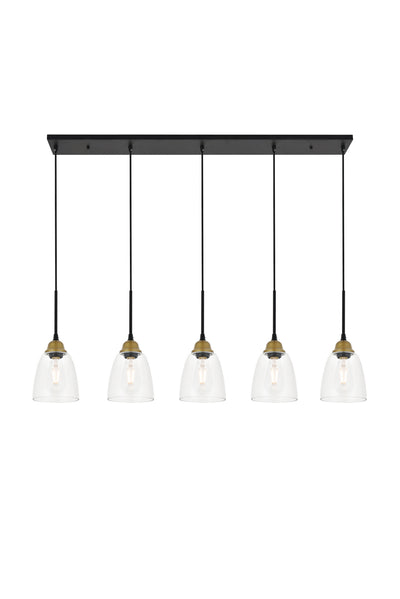 Elegant Lighting - LD4013D46BRB - Five Light Pendant - Felicity - Brass And Black And Clear