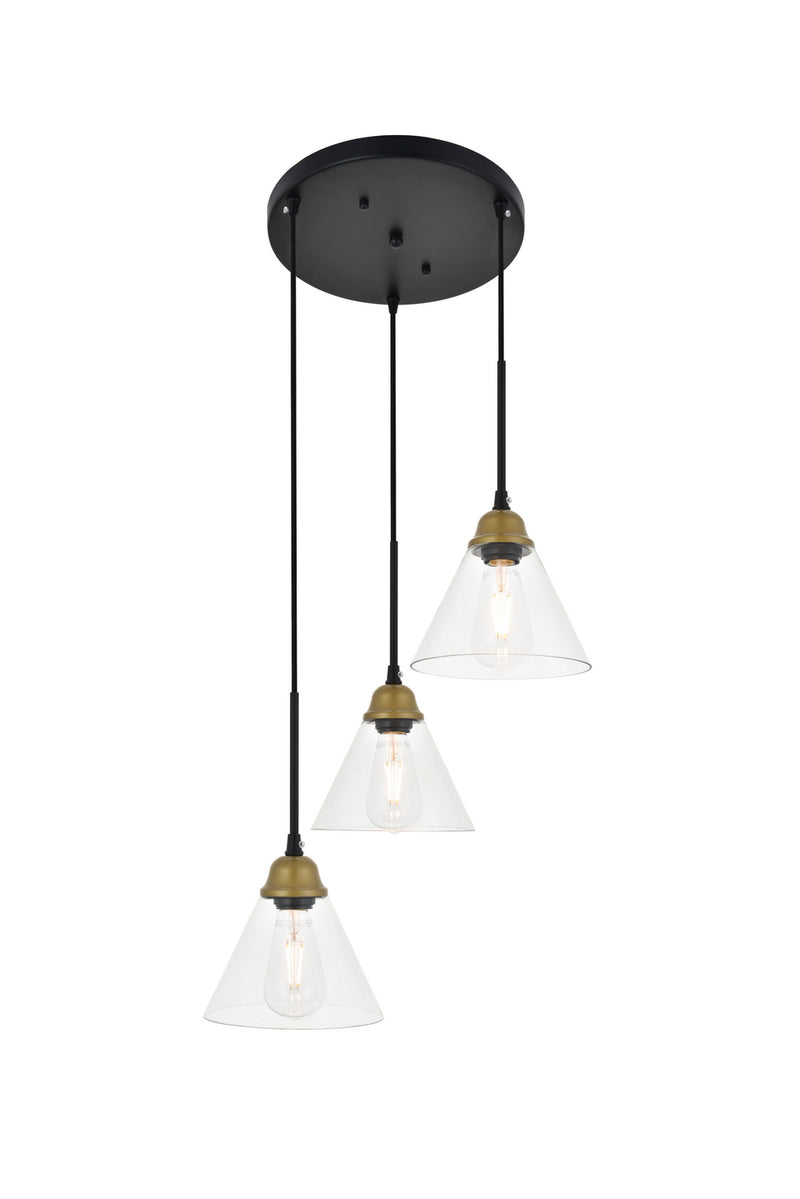 Elegant Lighting - LD4017D18BRB - Three Light Pendant - Histoire - Brass And Black And Clear