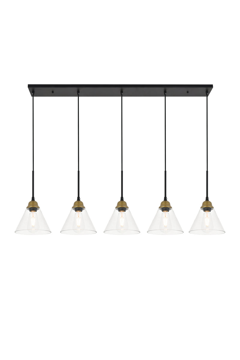 Elegant Lighting - LD4017D48BRB - Five Light Pendant - Histoire - Brass And Black And Clear