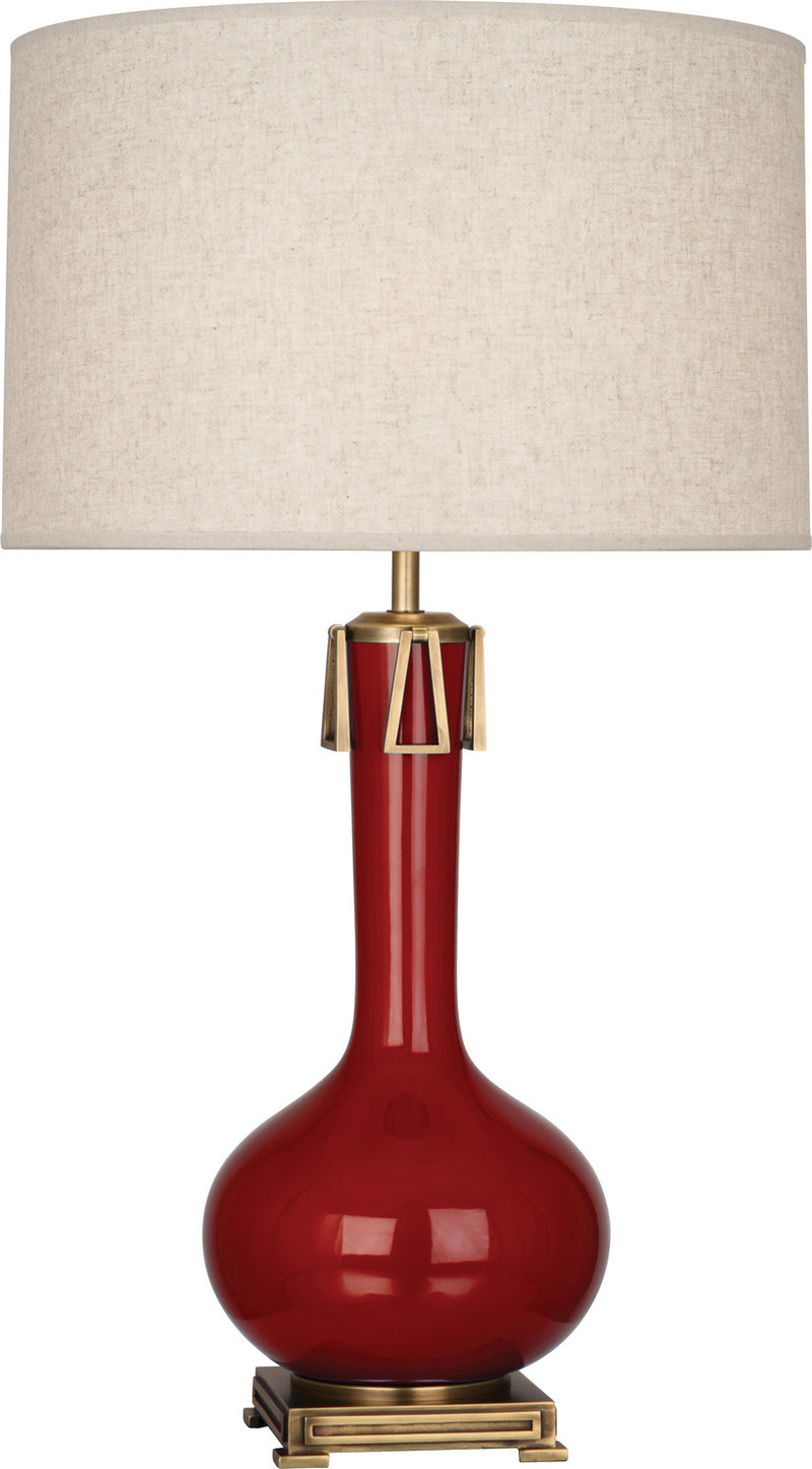 Robert Abbey - OX992 - One Light Table Lamp - Athena - Oxblood Glazed w/Aged Brass