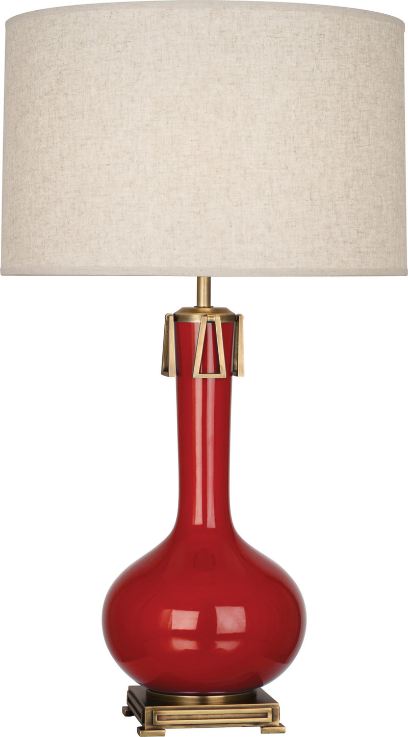 Robert Abbey - RR992 - One Light Table Lamp - Athena - Ruby Red Glazed w/Aged Brass
