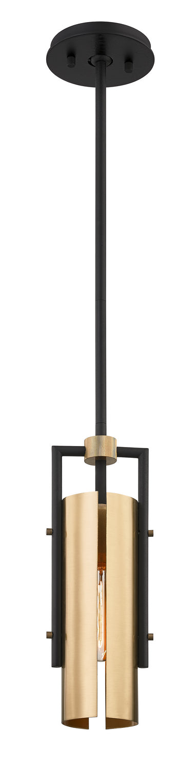 Troy Lighting - F6783-SBK/BBA - One Light Pendant - Emerson - Carbide Blk & Brushed Brass