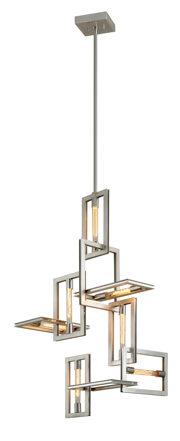 Troy Lighting - F7107 - Seven Light Pendant - Enigma - Silver Leaf W Stainless Acc